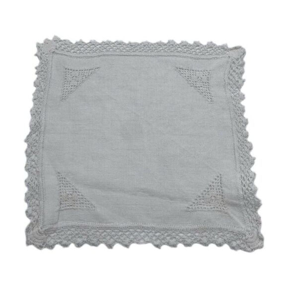Vintage Hankie White Embroidered Handkerchief With Knit Crochet Border Scarf - Picture 3 of 3
